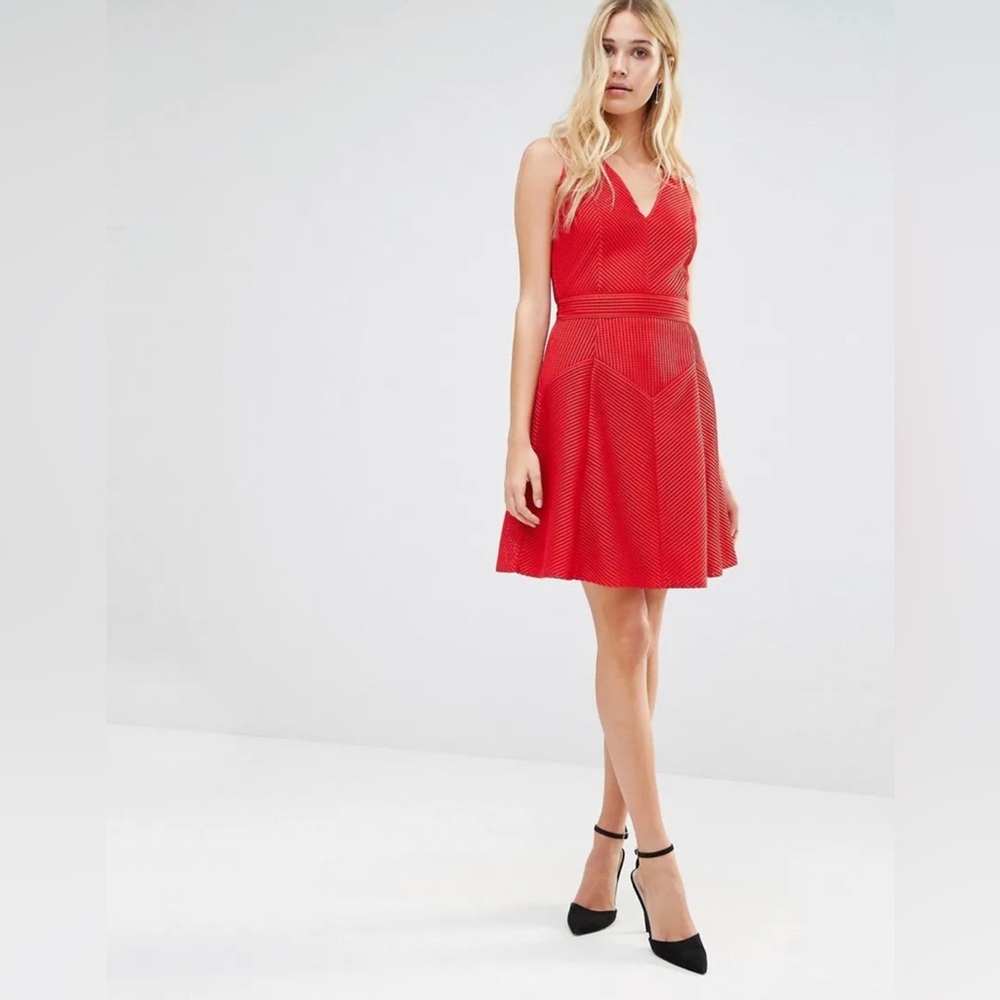 Reiss Red Net Jersey Lace Dress!! Sz 4! MSRP $295!